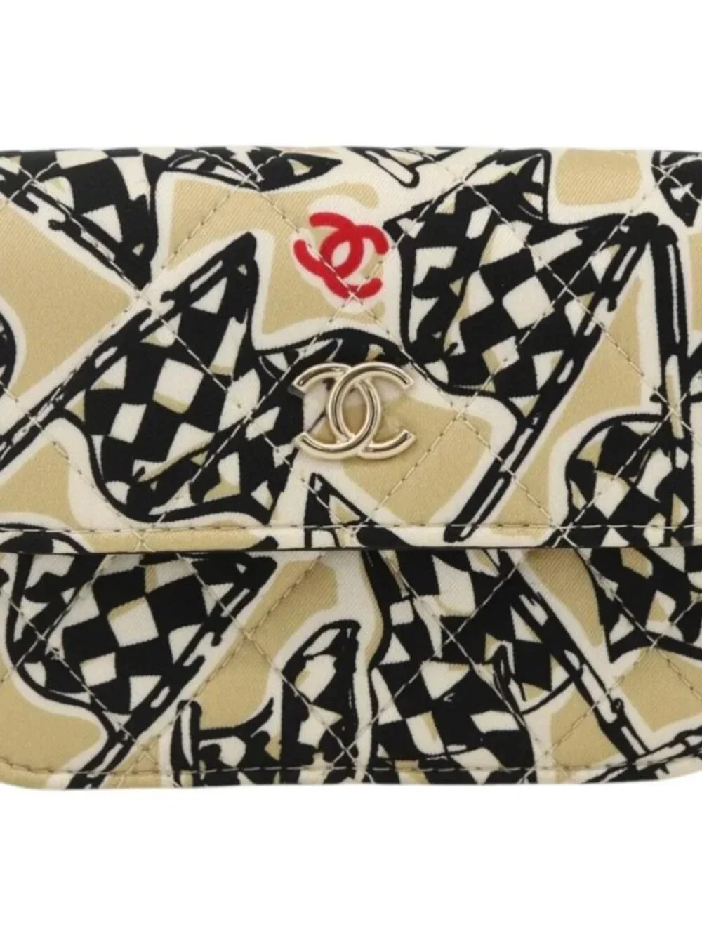 CHANEL Chain Mini Matelasse 12 Shoulder Bag Satin Beige Gold CC Auth LNZ407M